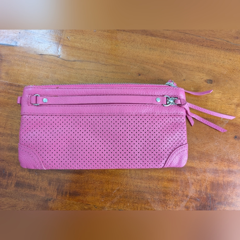 Banana Republic Pink Leather Clutch Wristlet Pouch  9 x 4.5